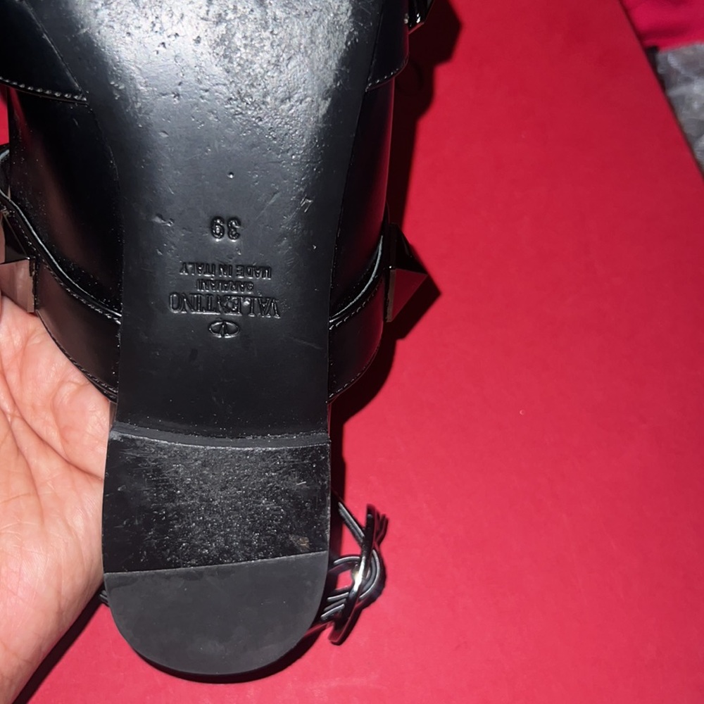 Valentino Black Leather Rockstud Ankle-Strap Pointed Flats - Picture 11 of 16